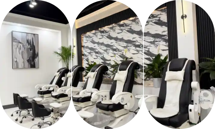 Professional nail technician working on client at Sunflower Nails